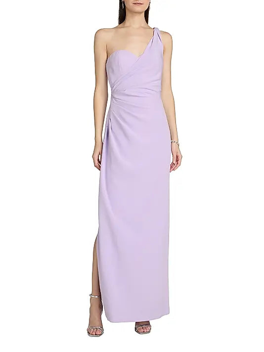Ethereal Lavender Crepe Fitted One-Shoulder Sweetheart Neck Floor-Length Evening Dresses