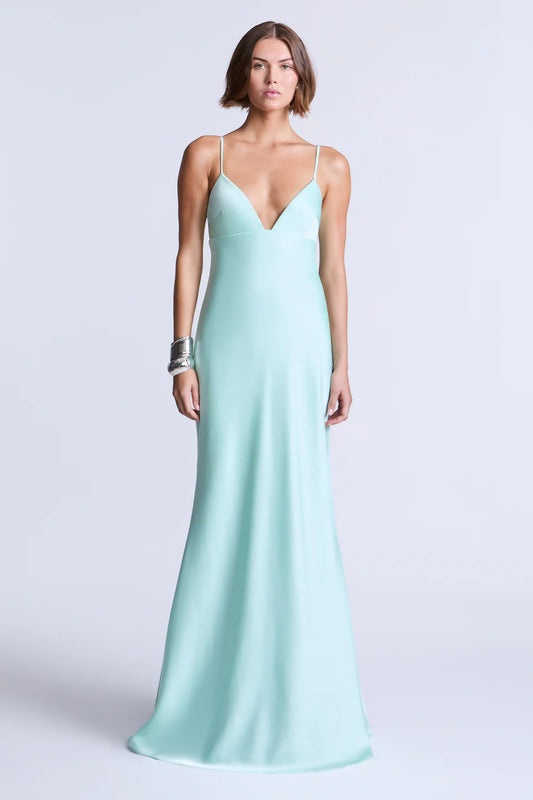 Ethereal Mint Satin Mermaid Spaghetti Strap Deep V-Neck Floor-Length Evening Dresses