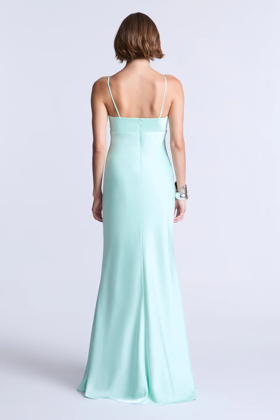 Ethereal Mint Satin Mermaid Spaghetti Strap Deep V-Neck Floor-Length Evening Dresses