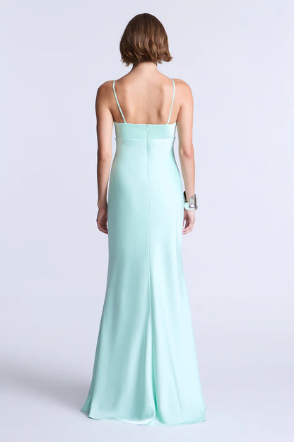 Ethereal Mint Satin Mermaid Spaghetti Strap Deep V-Neck Floor-Length Evening Dresses