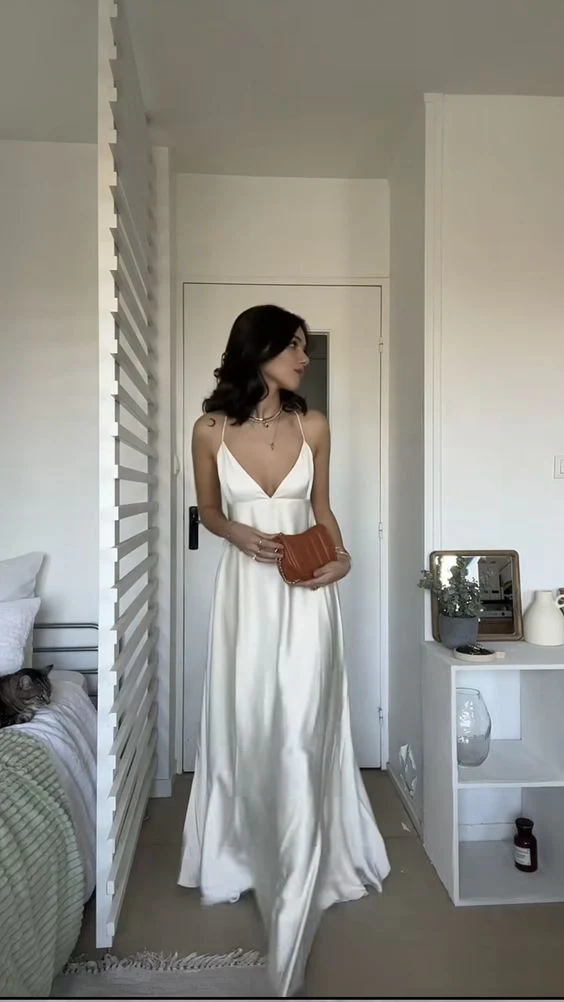 Ethereal Satin A-Line V-Neck Crisscross-Back Floor Length Prom Dress