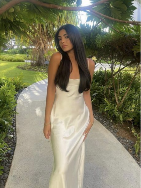 Ethereal Satin Slip Square-Neck Midriff-Cutout Spaghetti-Strap Floor Length Prom Dress