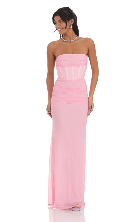 Ethereal Strapless Ruched Mesh Semi-sheer Mermaid Floor-length Evening Dresses