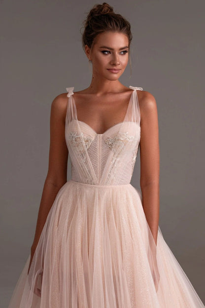 Evening Dress with Sweetheart Neckline, Beaded Bodice and Voluminous Glitter Tulle Skirt