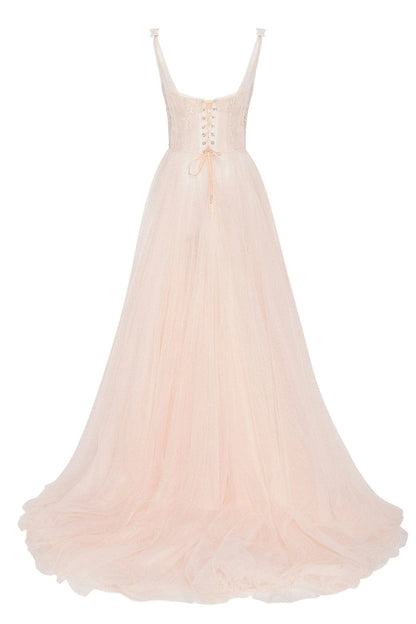 Evening Dress with Sweetheart Neckline, Beaded Bodice and Voluminous Glitter Tulle Skirt