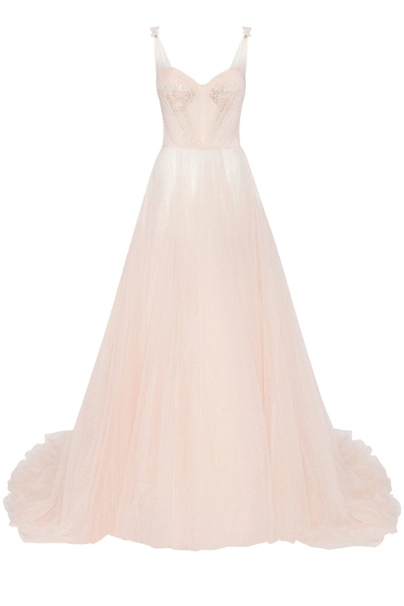 Evening Dress with Sweetheart Neckline, Beaded Bodice and Voluminous Glitter Tulle Skirt