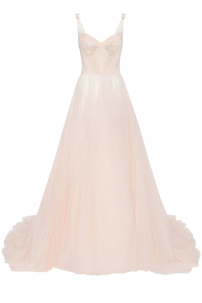 Evening Dress with Sweetheart Neckline, Beaded Bodice and Voluminous Glitter Tulle Skirt