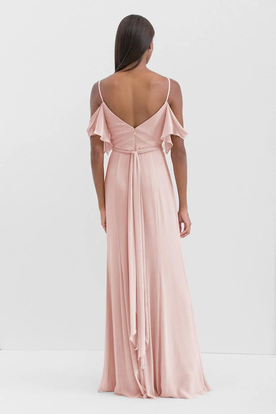 Fashion A-Line Cold-Shoulder Neck Ruffled Sleeve Side-Slit Floor-Length Evening Dress