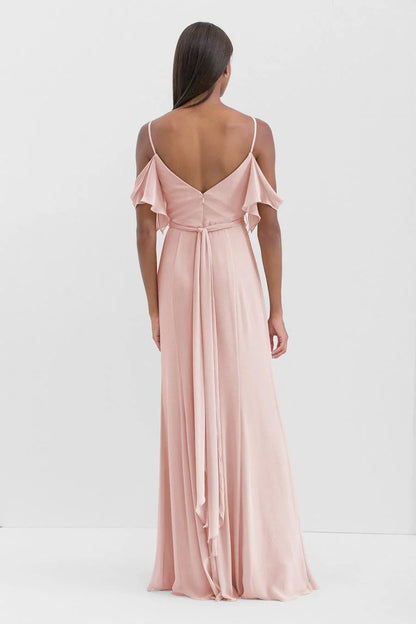 Fashion A-Line Cold-Shoulder Neck Ruffled Sleeve Side-Slit Floor-Length Evening Dress