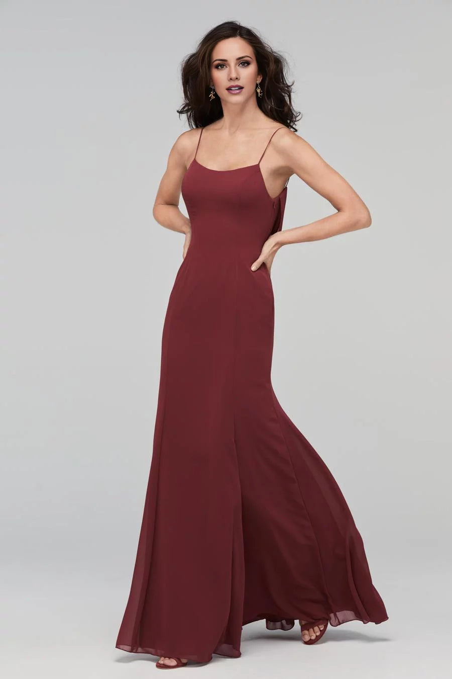 Fashion A-Line Square Neck Sleeveless Spaghetti Strap Cowl-Back Floor-Length Prom Dress