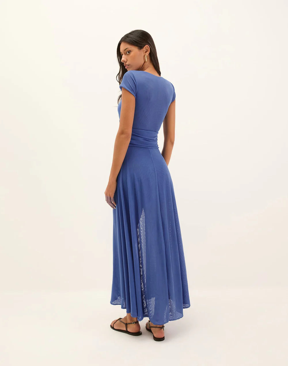 Chic A-Line V-Neck Short Sleeve Knot Cutout Slit Floor Length Evening Gown