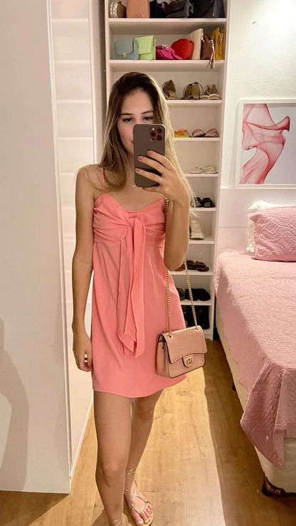 Flirty A-line Sweetheart Neck Spaghetti Strap Tie-Front Open Back Mini Homecoming Dresses