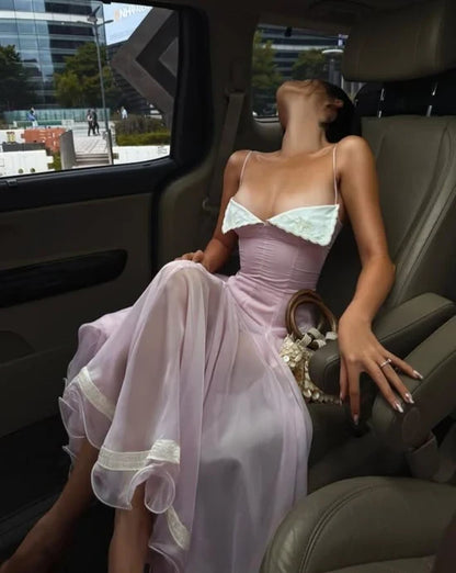Flowy Chiffon A-Line Sweetheart Spaghetti Strap Low Back Asymmetrical Midi Evening Dresses