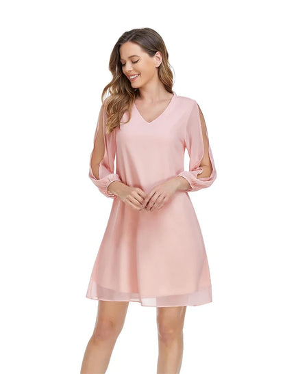 Flowy Chiffon A-Line V-Neck Cold Shoulder Long Sleeve Plain Back Short Homecoming Dresses