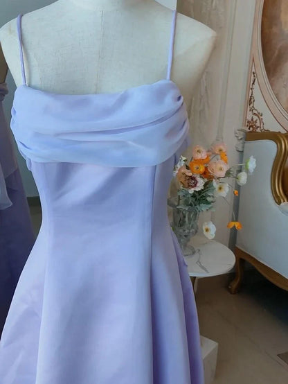 Flowy Satin A-Line Cowl Neck Spaghetti Strap Draped Bow Back Floor-Length Evening Dresses
