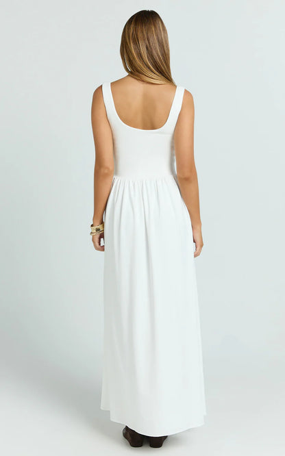 Elegant A-Line Square Neck Sleeveless Slit Maxi Formal Evening Gown