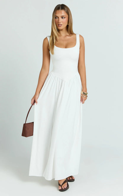 Elegant A-Line Square Neck Sleeveless Slit Maxi Formal Evening Gown
