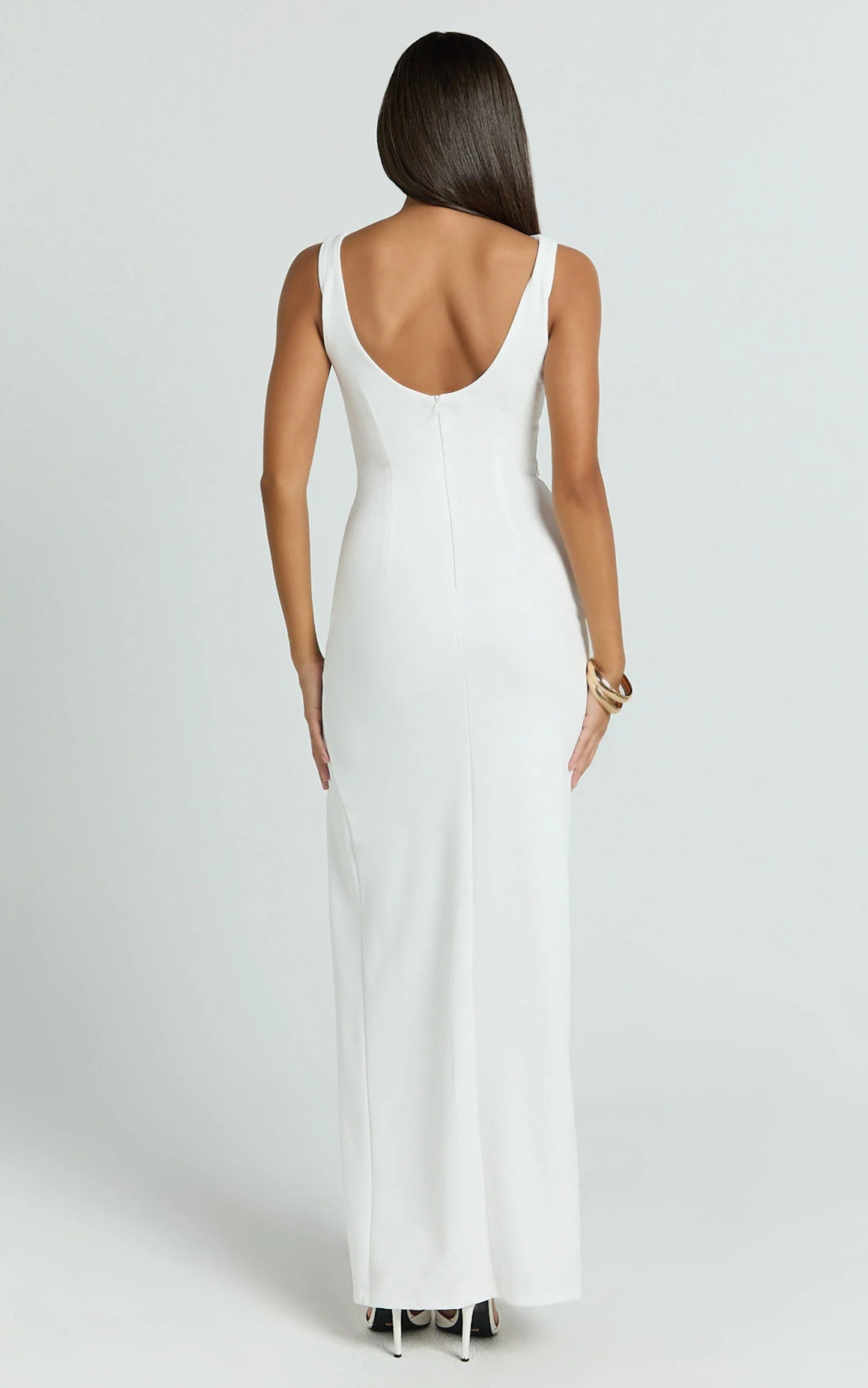 Elegant Straight Boat Neck Bow-Embellished Slit Floor Length Evening Dress