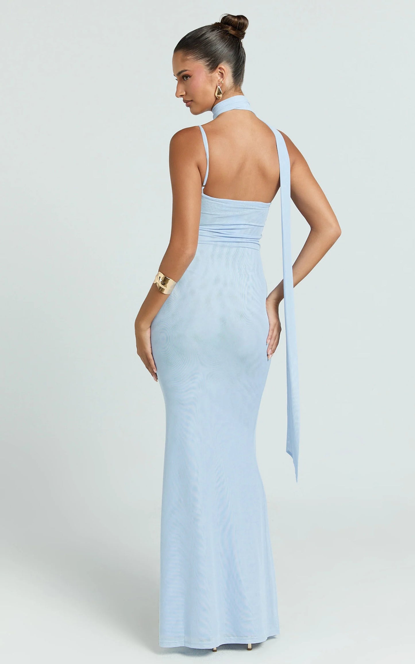 Elegant Ruched Choker Neck Draped Cowl Mermaid Floor-Length Evening Gown