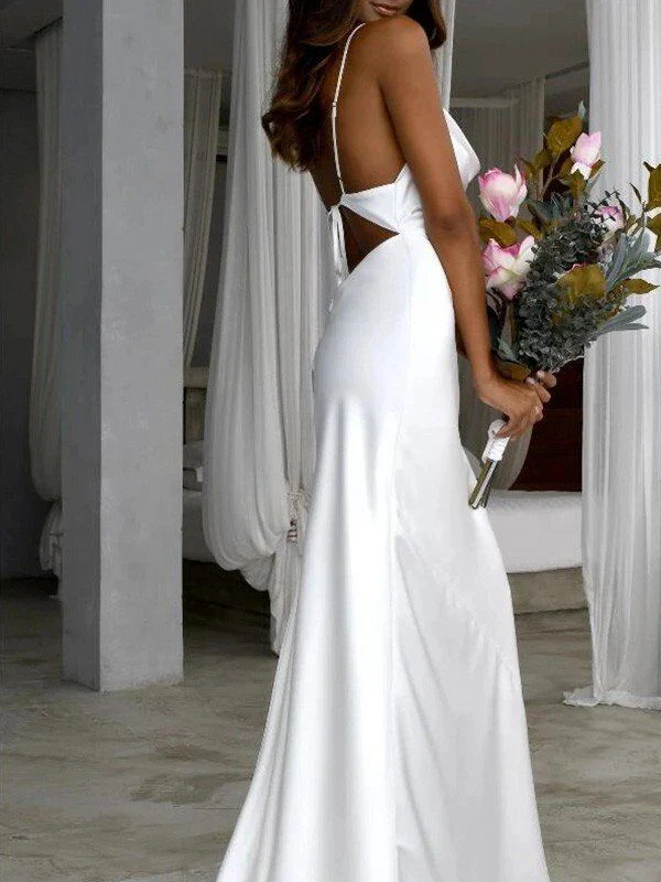 Form-Fitting Lustrous Satin Mermaid Cowl Neck Open-Back Floor Length Prom Dress