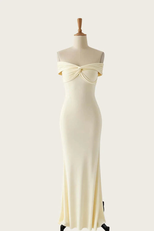 Form-Fitting Mermaid Off-The-Shoulder Twisted Sleeveless Floor-Length Evening Dress