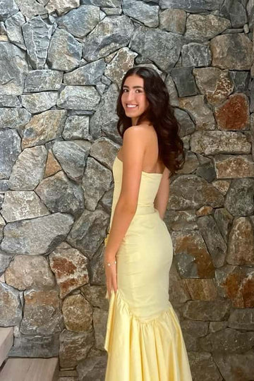 Form-Fitting Mermaid Strapless Tube-Top Sleeveless Ruffle-Hem High-Slit Evening Dress