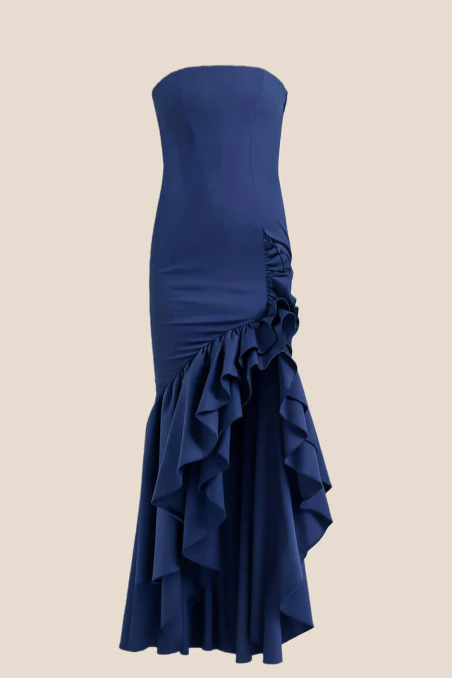 Form-Fitting Mermaid Strapless Tube-Top Sleeveless Ruffle-Hem High-Slit Evening Dress