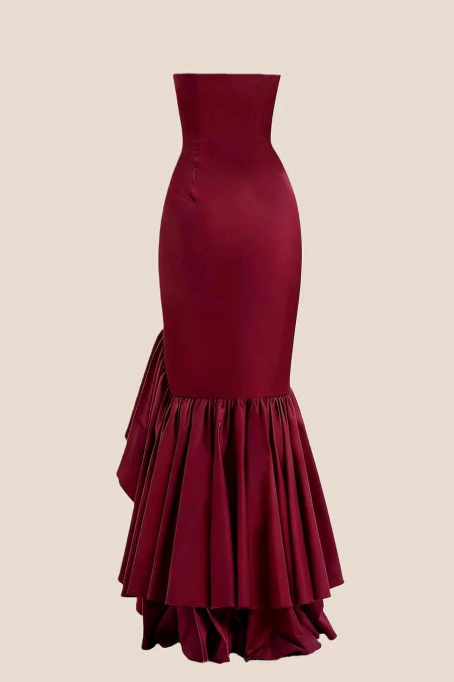 Form-Fitting Mermaid Strapless Tube-Top Sleeveless Ruffle-Hem High-Slit Evening Dress
