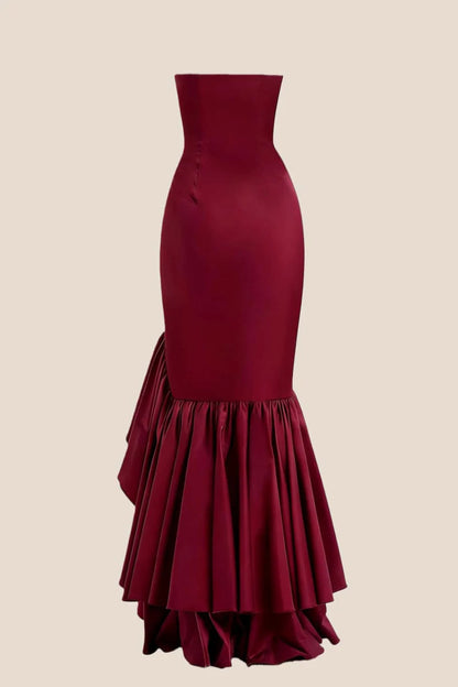 Form-Fitting Mermaid Strapless Tube-Top Sleeveless Ruffle-Hem High-Slit Evening Dress