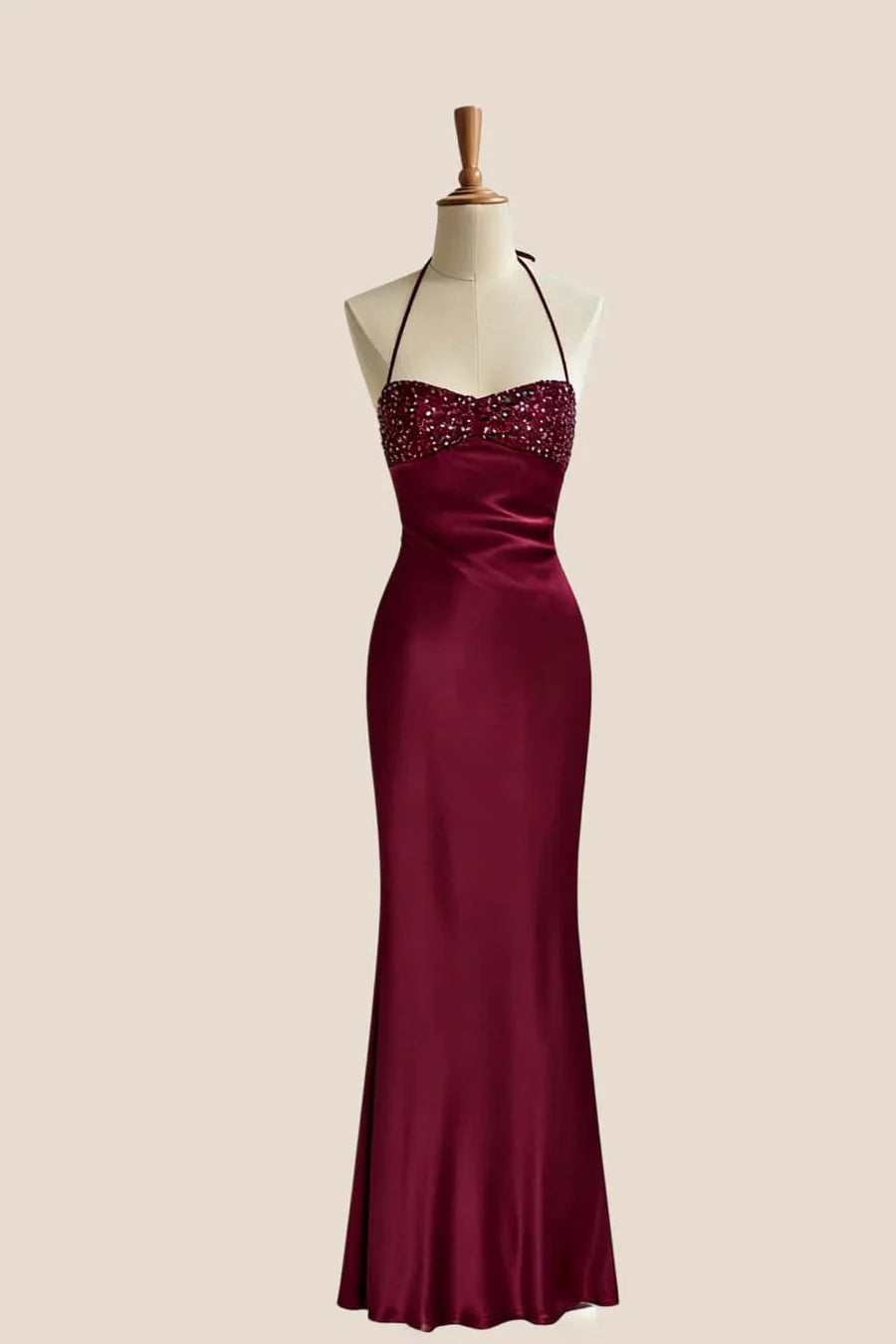 Elegant Satin Mermaid Sweetheart Halter Lace-Up Back Floor Length Prom Dress