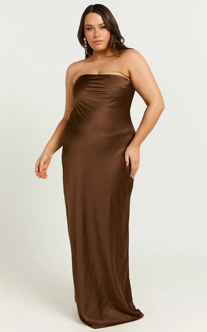 Elegant Satin Sheath Strapless Cowl Back Floor Length Evening Dress