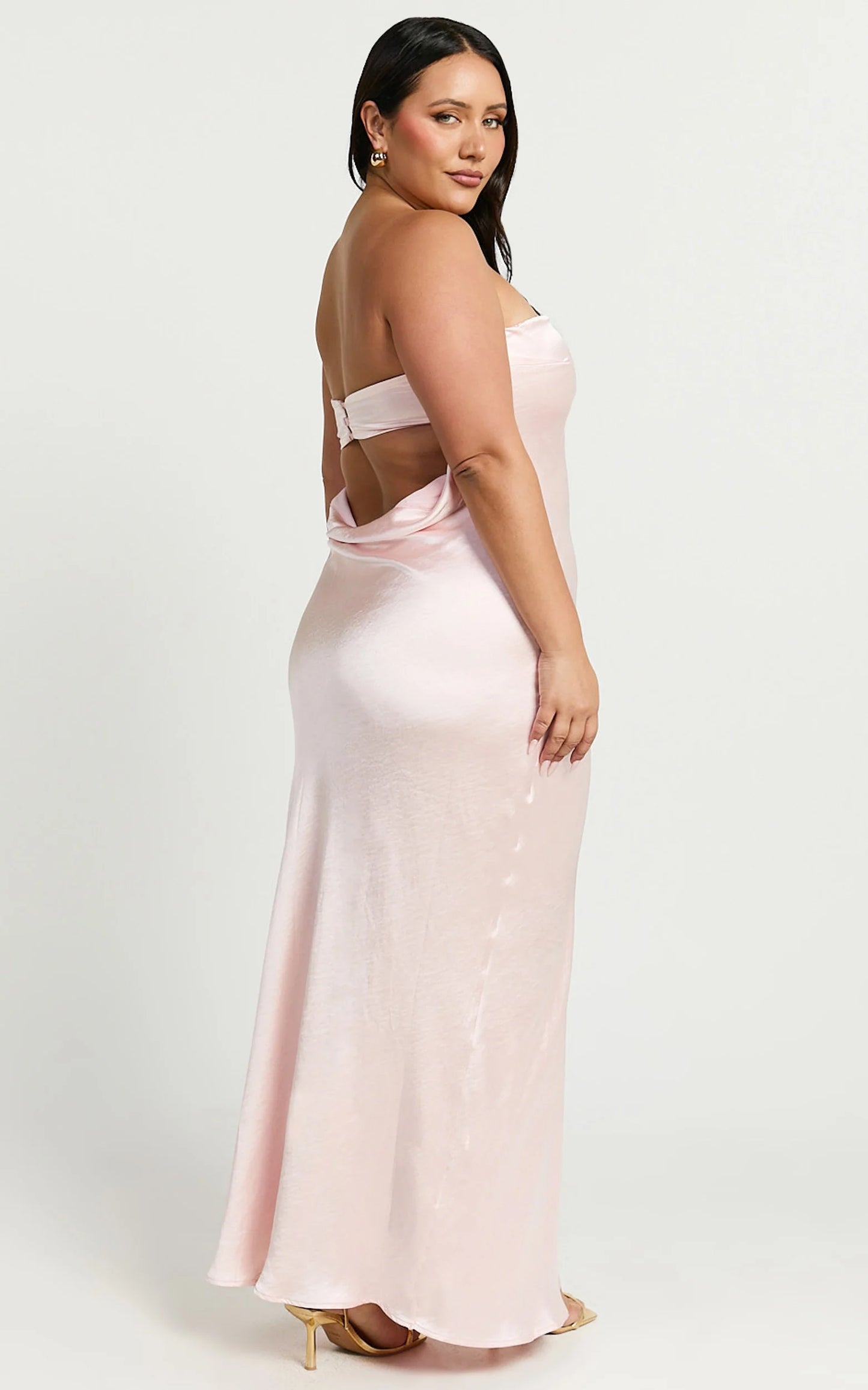 Elegant Satin Sheath Strapless Cowl Back Floor Length Evening Dress