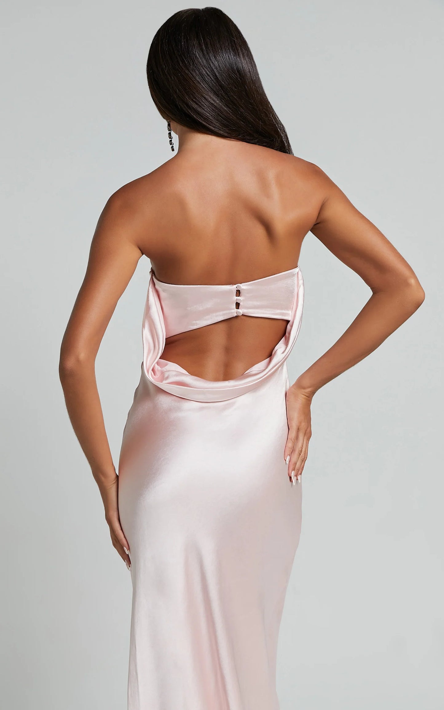 Elegant Satin Sheath Strapless Cowl Back Floor Length Evening Dress