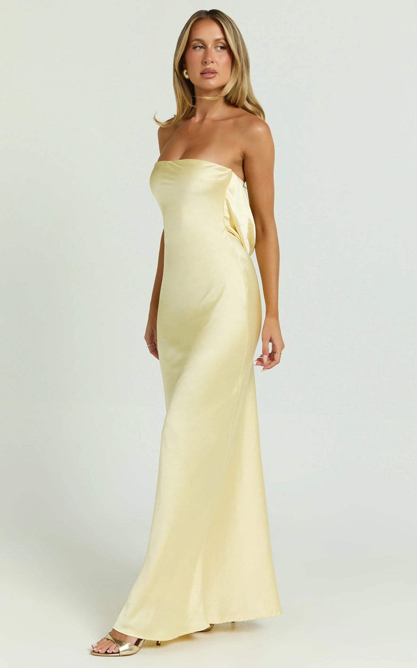 Elegant Satin Sheath Strapless Cowl Back Floor Length Evening Dress