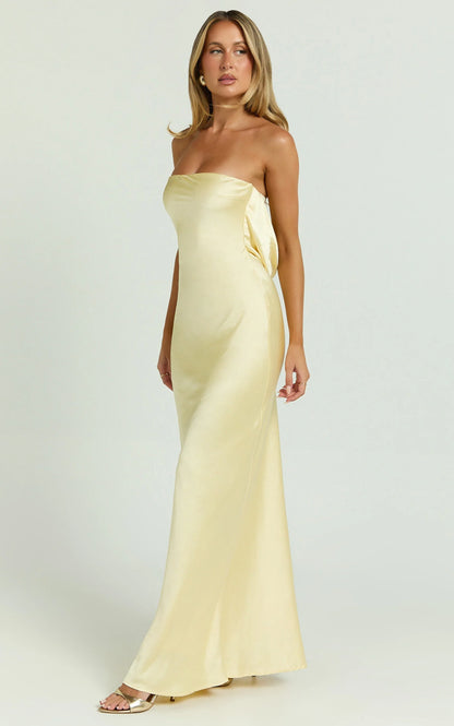 Elegant Satin Sheath Strapless Cowl Back Floor Length Evening Dress