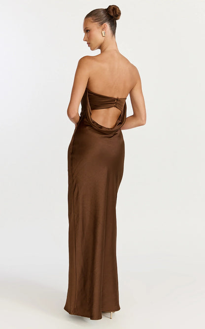 Elegant Satin Sheath Strapless Cowl Back Floor Length Evening Dress