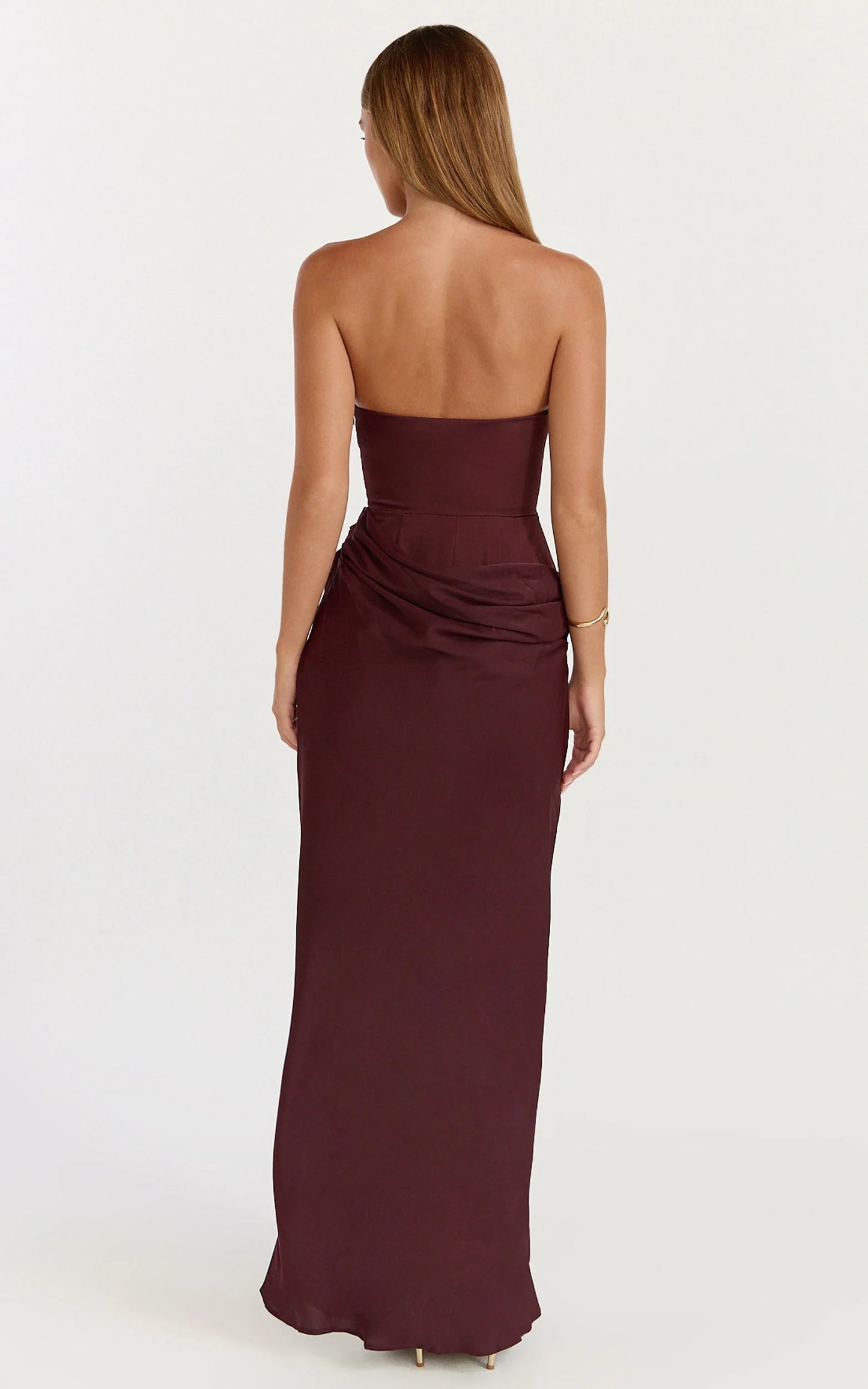 Elegant Sheath Strapless Cowl Neck Ruched Waist Draped Floor Length Evening Dress