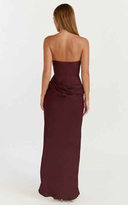 Elegant Sheath Strapless Cowl Neck Ruched Waist Draped Floor Length Evening Dress