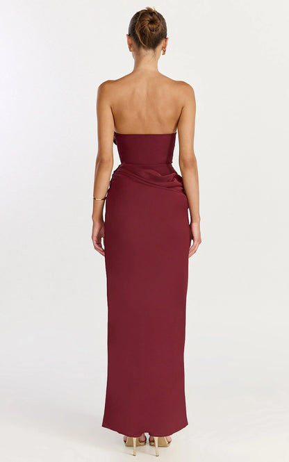 Elegant Sheath Strapless Cowl Neck Ruched Waist Draped Floor Length Evening Dress