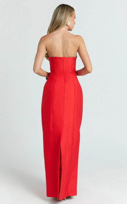 Form-Fitting Strapless Sweetheart Slit Floor Length Evening Dress