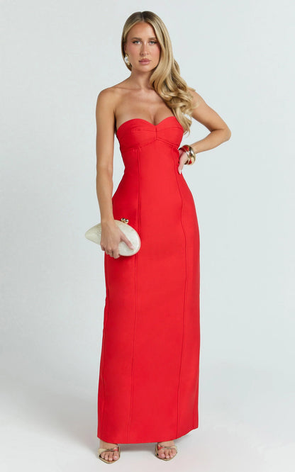 Form-Fitting Strapless Sweetheart Slit Floor Length Evening Dress