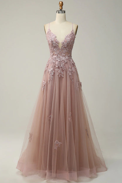 Thin shoulder strap A-shaped light purple long cross back prom dress