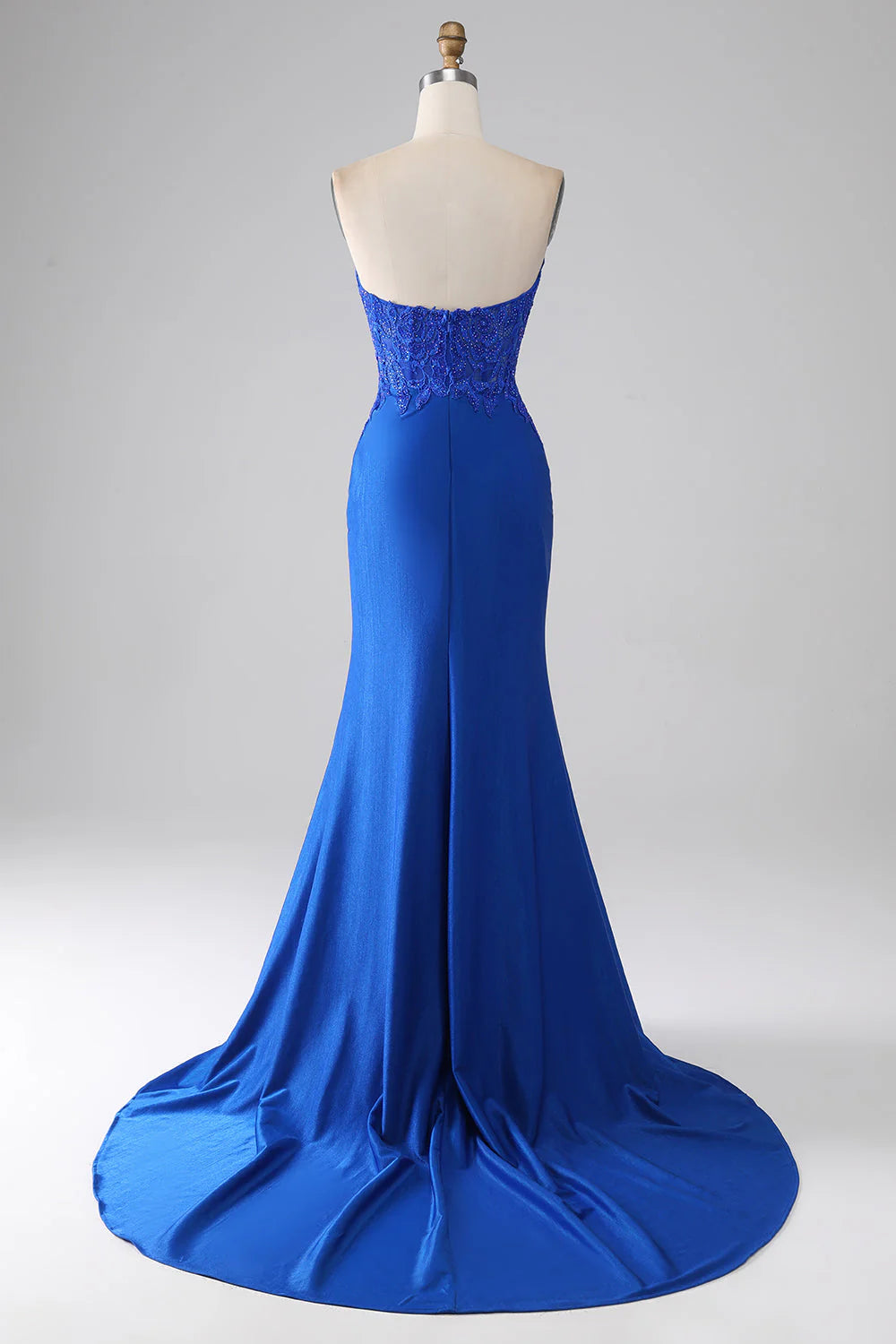 Royal Blue Mermaid Strapless Long Beaded Sticker Prom Dress