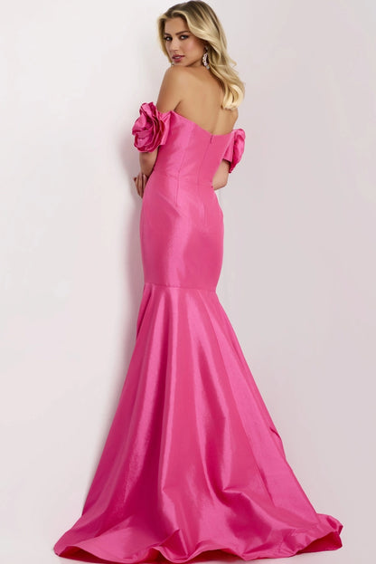Glam Satin Mermaid Off-the-Shoulder 3D Floral Floor Length Formal Evening Dress