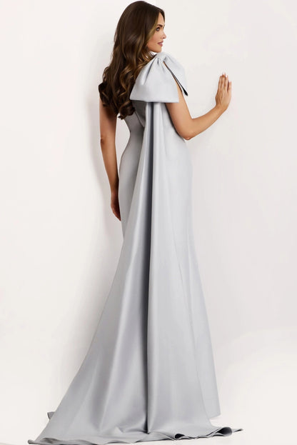 Glam Satin Mermaid One Shoulder Bow Back Train Formal Evening Dress