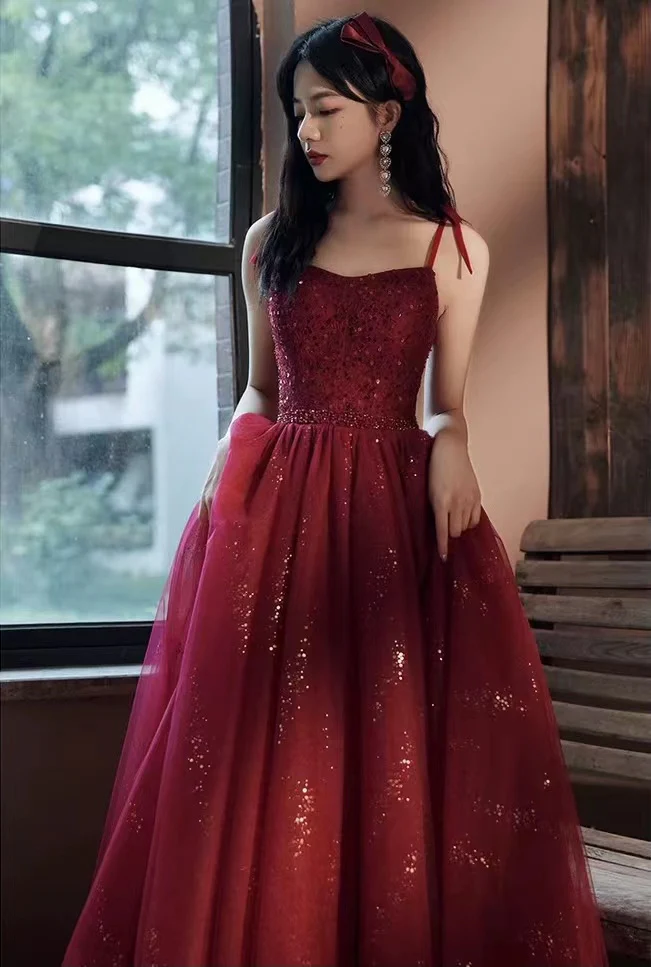Glamorous A Line Spaghetti Strap Sweetheart Neck Corset Back Floor Length Prom Dress