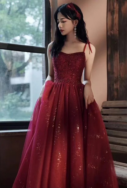 Glamorous A Line Spaghetti Strap Sweetheart Neck Corset Back Floor Length Prom Dress