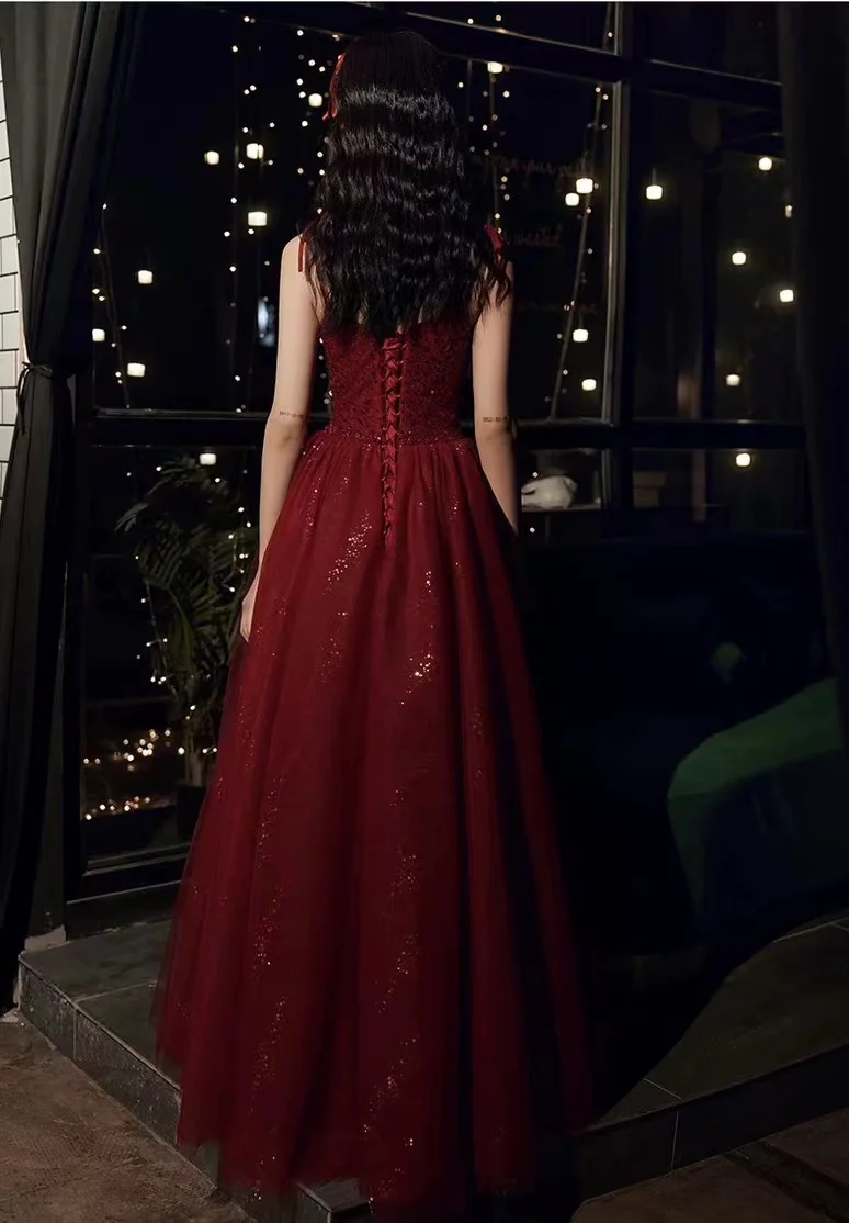 Glamorous A Line Spaghetti Strap Sweetheart Neck Corset Back Floor Length Prom Dress