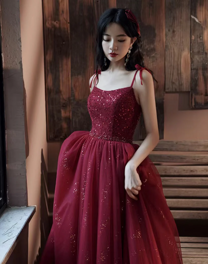 Glamorous A Line Spaghetti Strap Sweetheart Neck Corset Back Floor Length Prom Dress