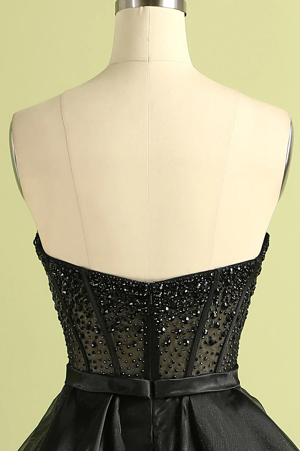 Glamorous Beaded Strapless Ball Gown Prom Dresses with Ruffled Tulle Skirt and Satin Waistband